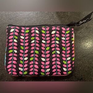 Vera Bradley Black Bag with Pink and Green Leaf Design